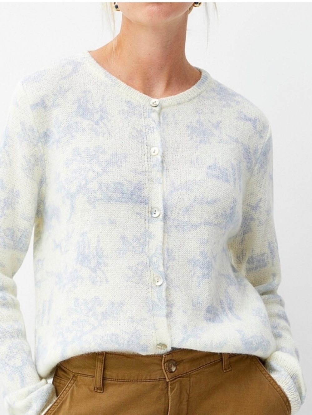 NWOT Simons Women’s ‘Toile-de-Jouy’ Knit Cardigan Sweater Button-Down Crewneck M